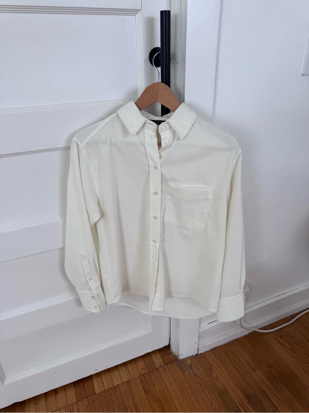 Zara woman light Cream Button-Down Shirt with Chest Pocket